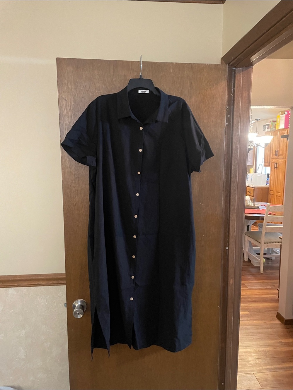 zeagoo Navy Short-Sleeve Button-Front Midi Shirt Dress